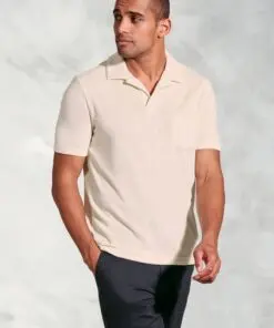 Milton Off White Cotton Rich Terry Towelling Polo Shirt