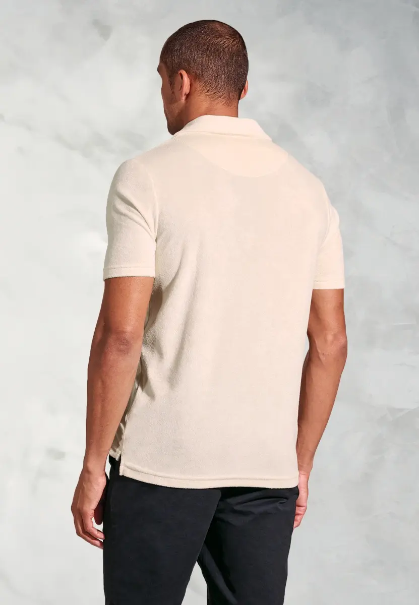 Milton Off White Cotton Rich Terry Towelling Polo Shirt - Image 2