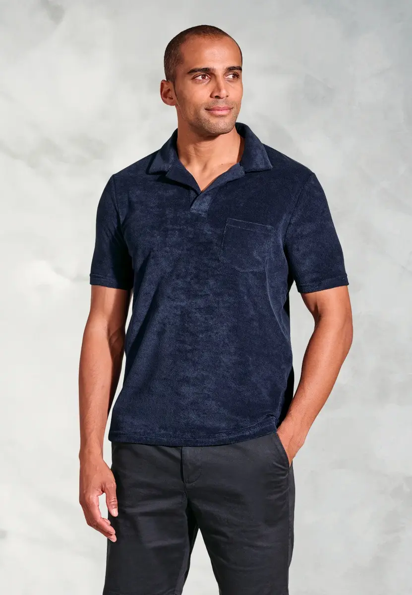 Milton Navy Cotton Rich Terry Towelling Polo Shirt