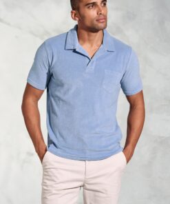 Milton Blue Cotton Rich Terry Towelling Polo Shirt