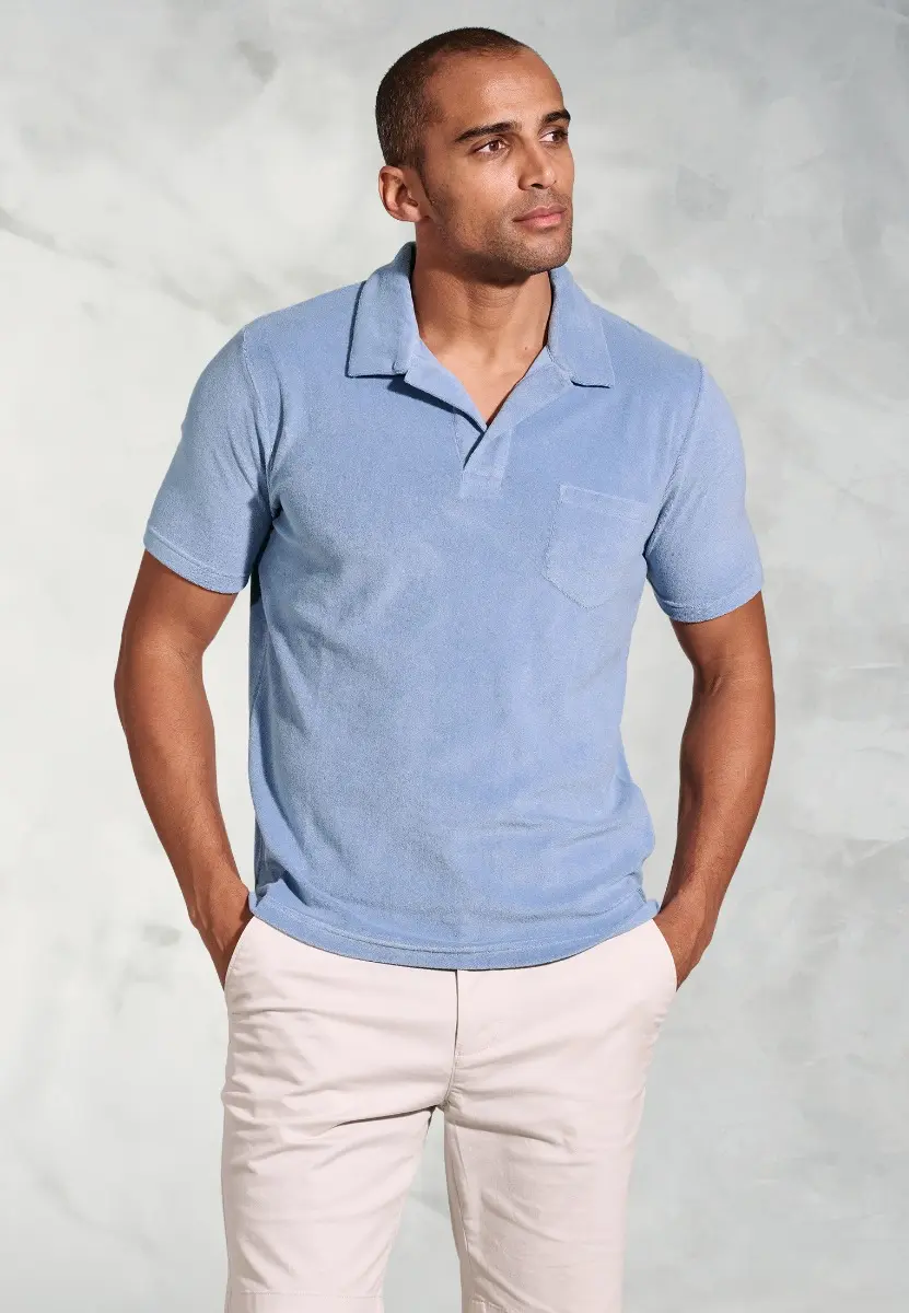 Milton Blue Cotton Rich Terry Towelling Polo Shirt
