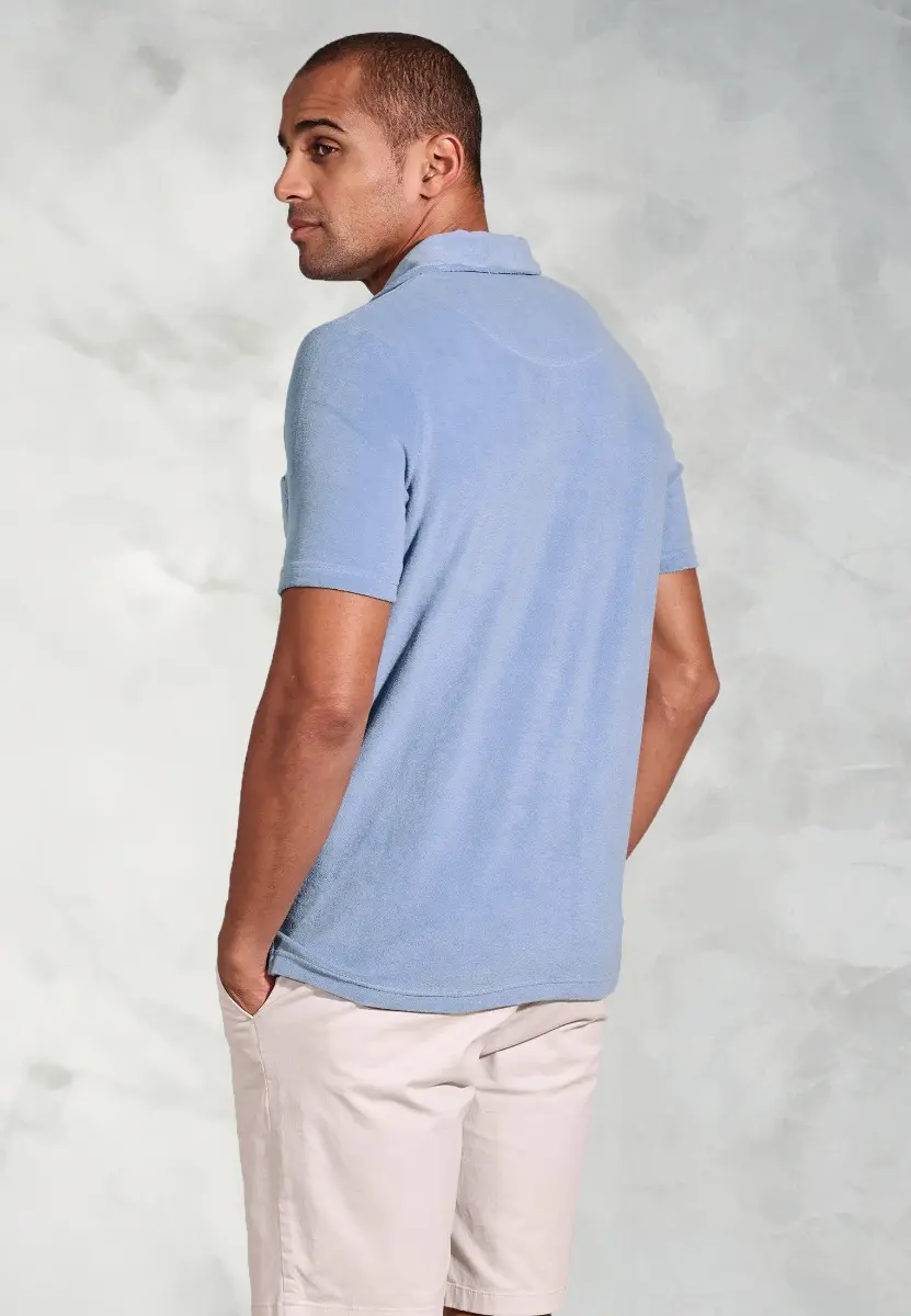Milton Blue Cotton Rich Terry Towelling Polo Shirt - Image 2
