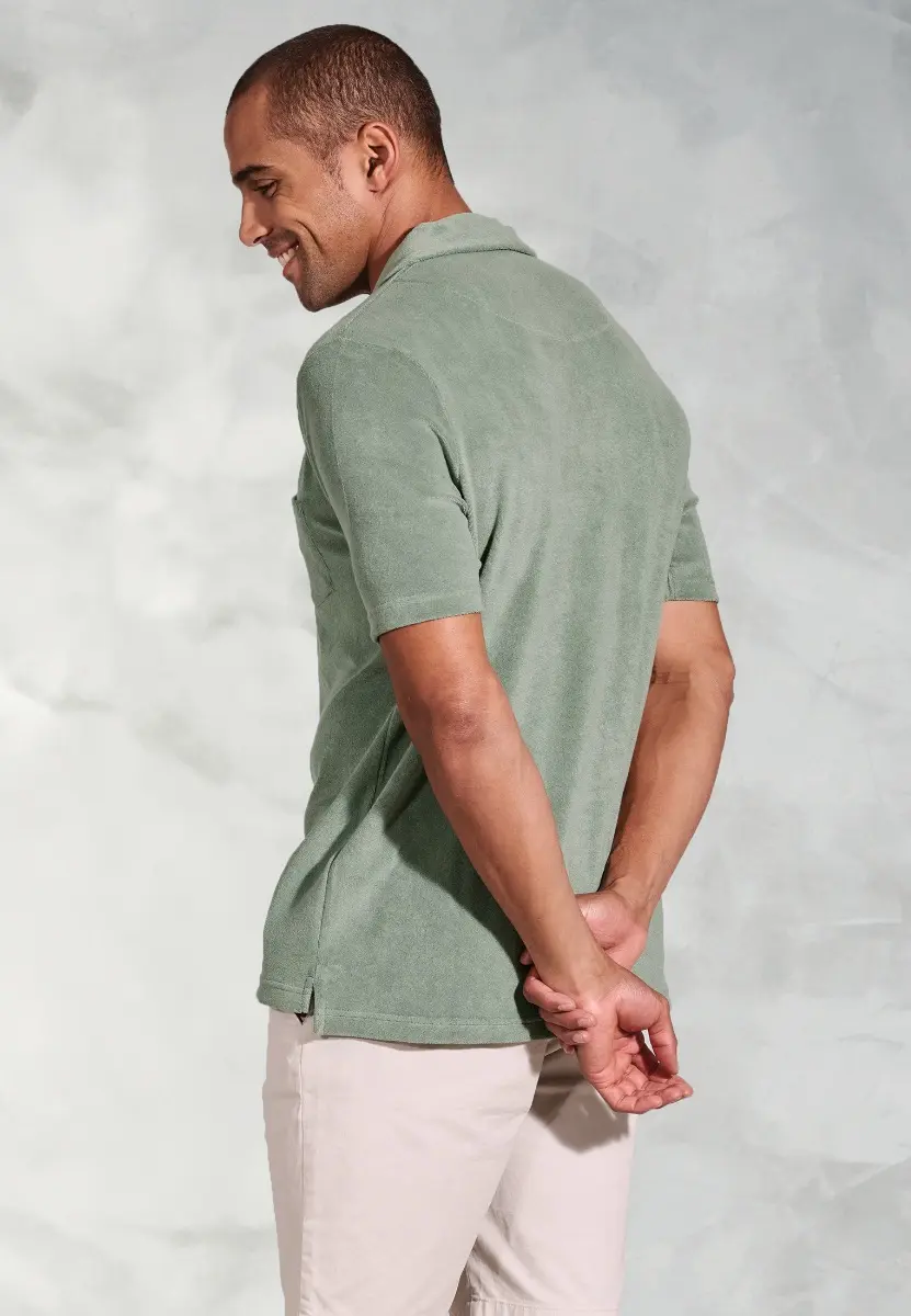 Milton Sage Cotton Rich Terry Towelling Polo Shirt - Image 2