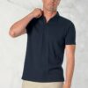Newcombe Pure Cotton Navy Textured Zip Neck Polo Shirt