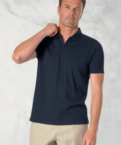 Newcombe Pure Cotton Navy Textured Zip Neck Polo Shirt
