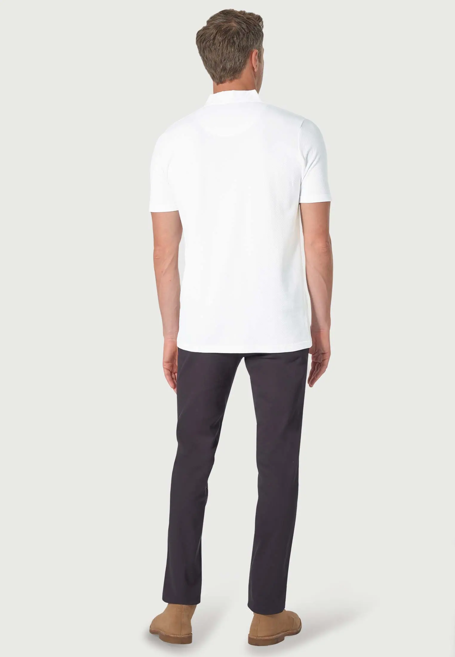 Newcombe Pure Cotton White Textured Zip Neck Polo Shirt - Image 2