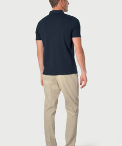Alternative view of Newcombe Pure Cotton Navy Textured Zip Neck Polo Shirt