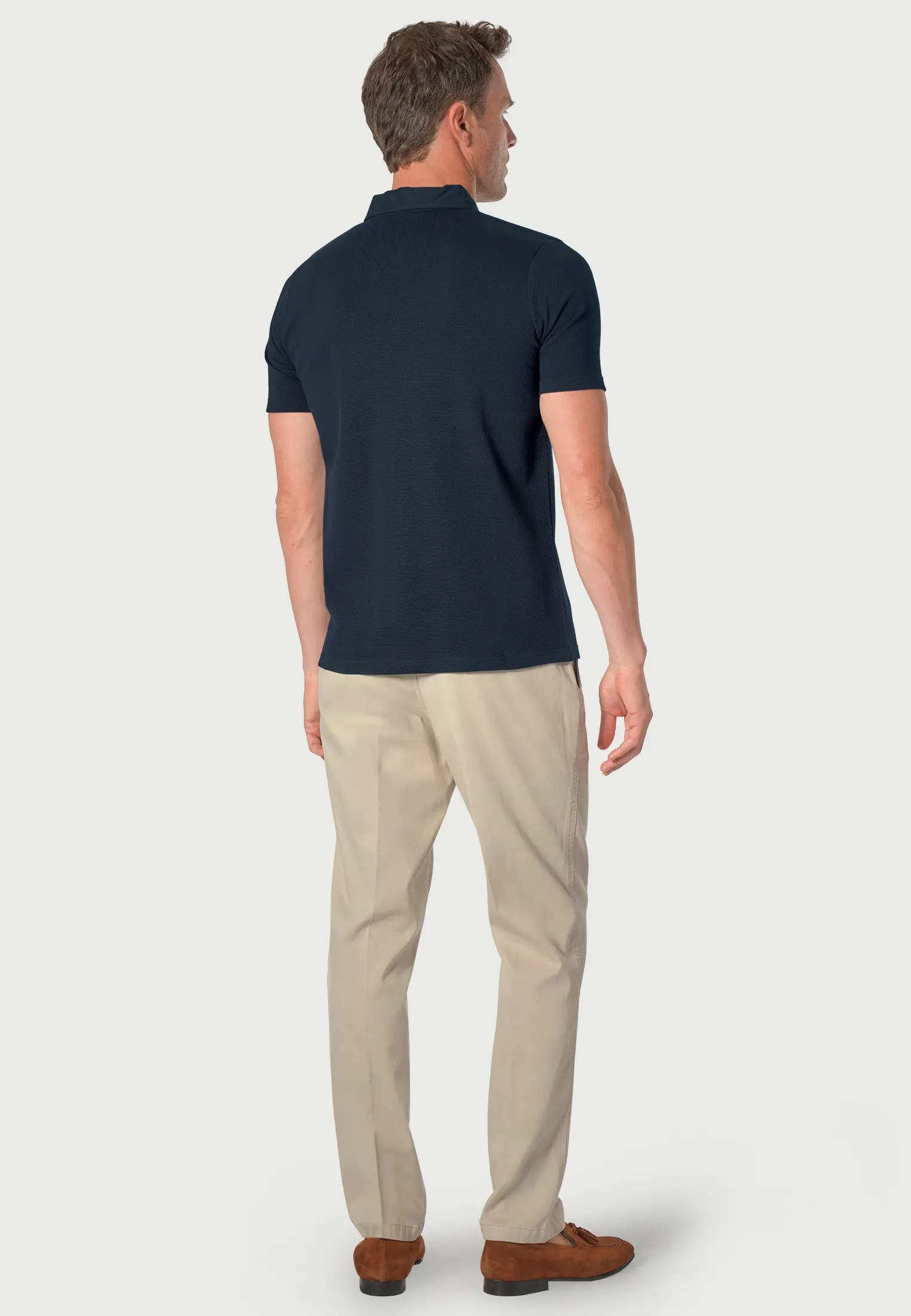 Newcombe Pure Cotton Navy Textured Zip Neck Polo Shirt - Image 2
