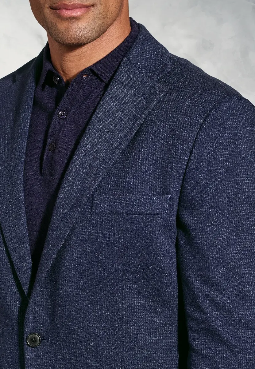 Tailored Fit Norton Navy Subtle Puppytooth Jersey Jacket - Image 2