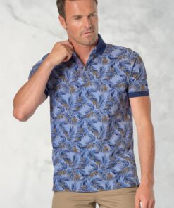 Okker Pure Cotton Palm Print Pique Polo Shirt