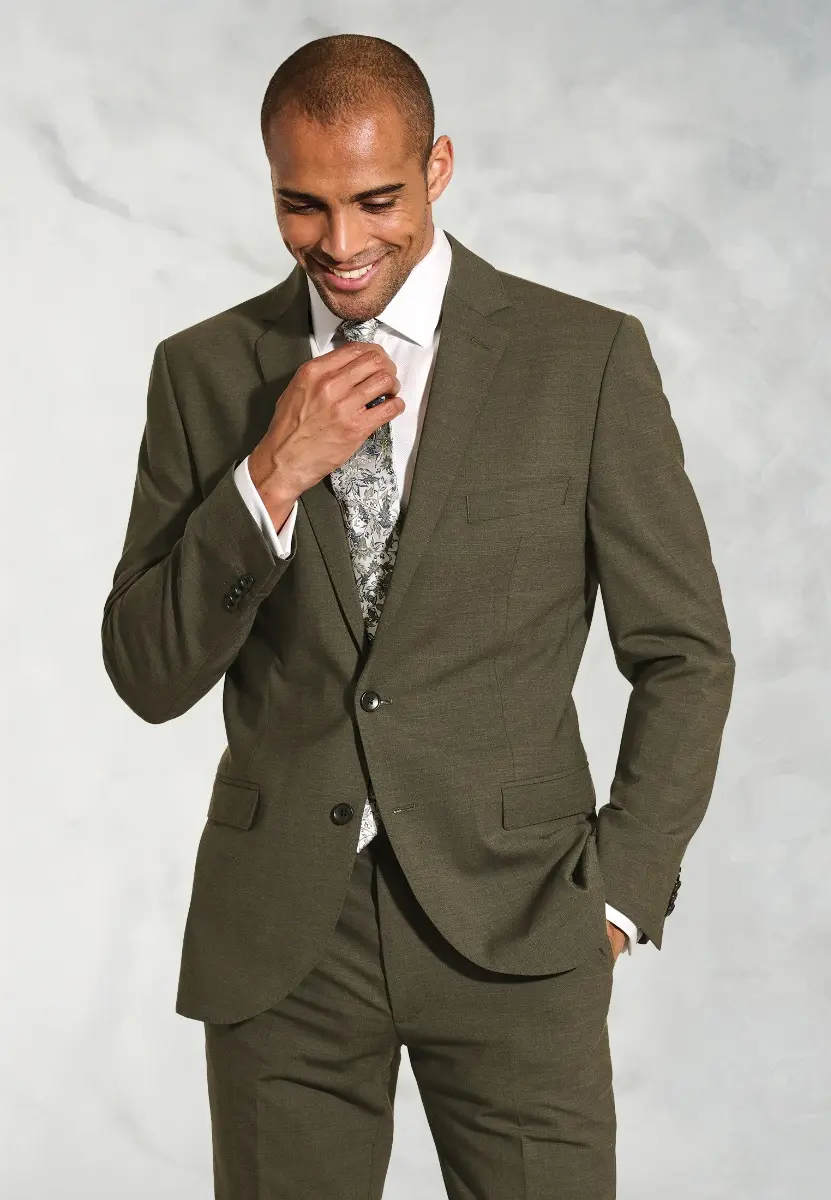 Tailored Fit Oliver Moss Melange Wool Blend Suit Jacket