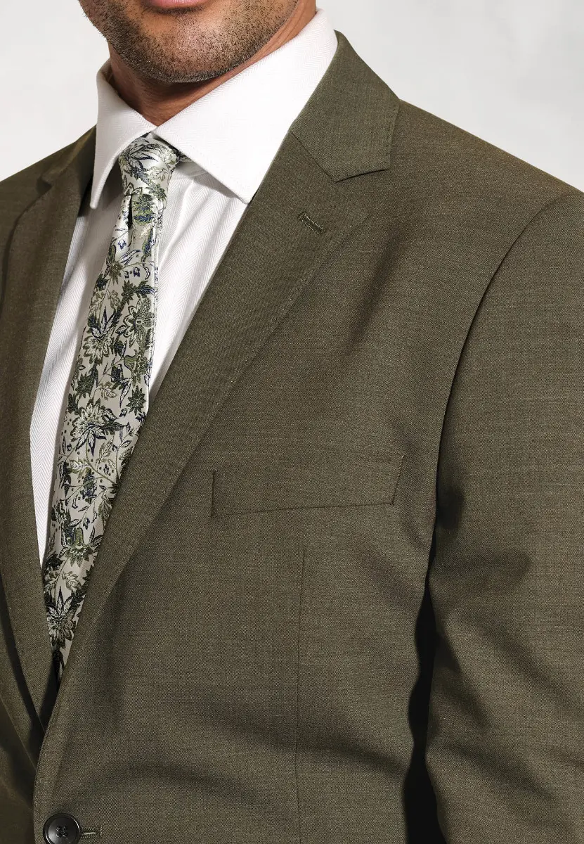 Tailored Fit Oliver Moss Melange Wool Blend Suit Jacket - Image 2