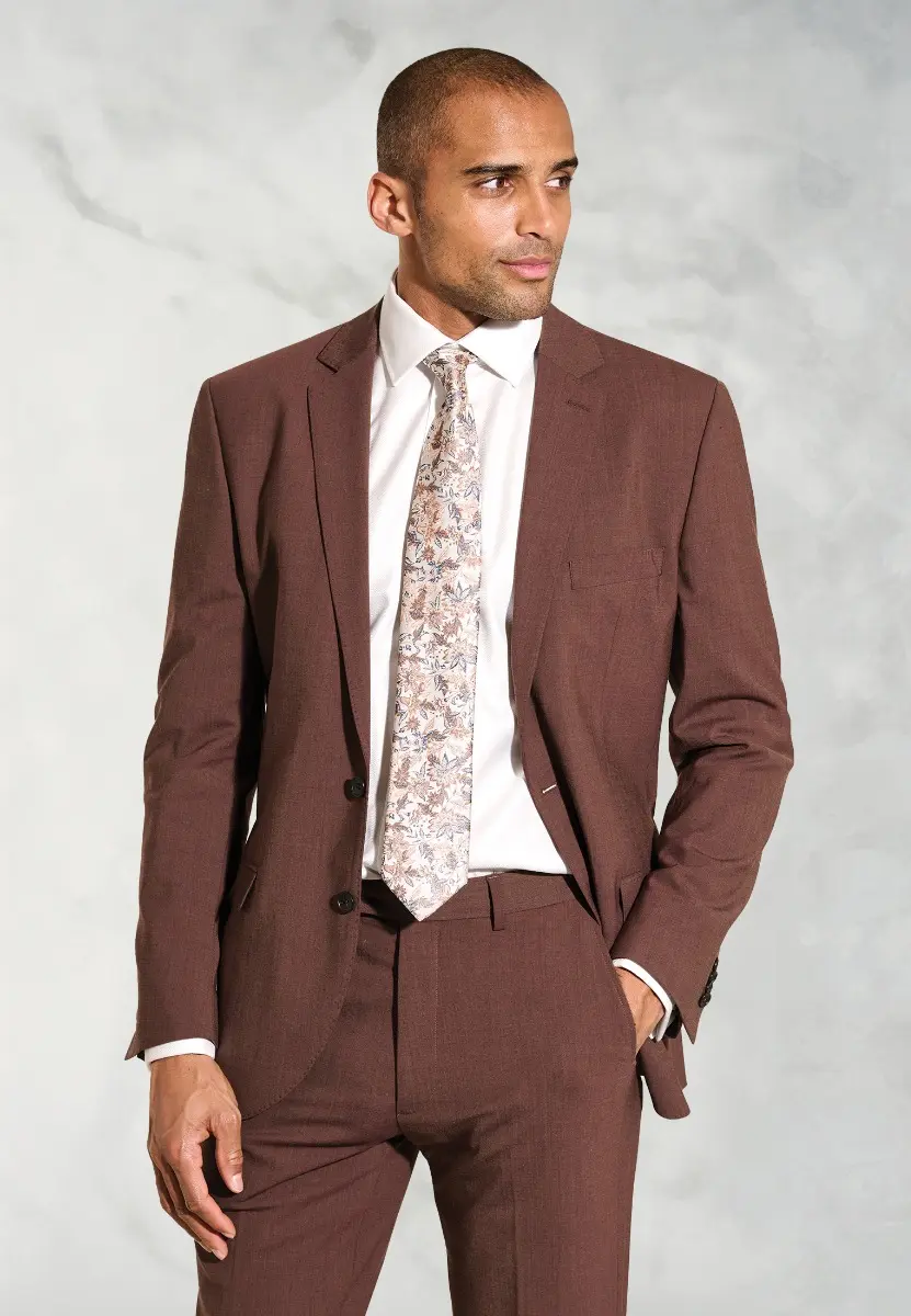 Tailored Fit Oliver Rust Melange Wool Blend Suit Jacket