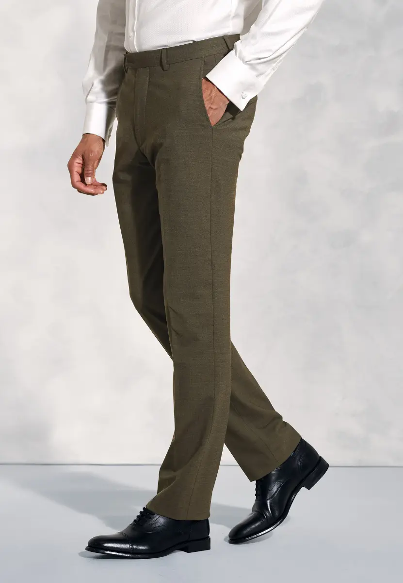 Tailored Fit Oliver Moss Melange Wool Blend Suit Trousers