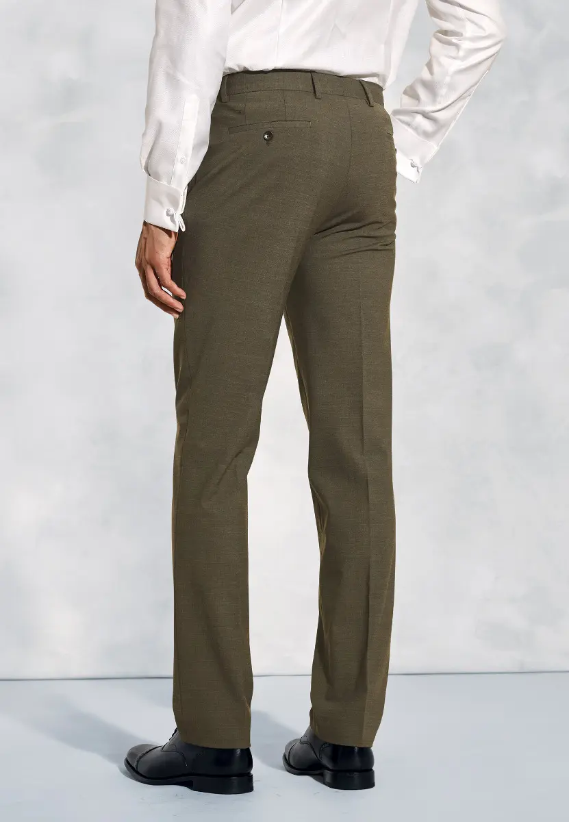 Tailored Fit Oliver Moss Melange Wool Blend Suit Trousers - Image 2