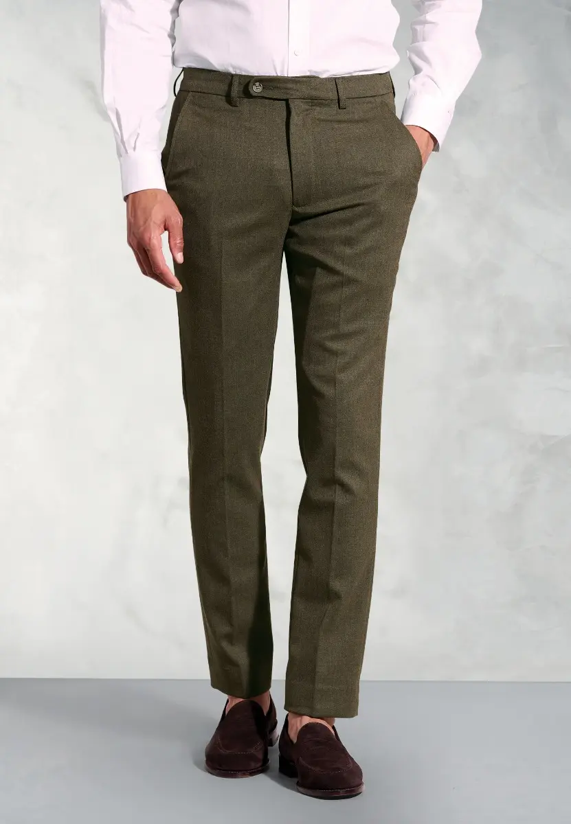 Regular Fit Olney Olive Flannel Trouser