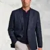 Tailored Fit Pacino Navy Check Pure Linen Peak Lapel Jacket