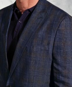Alternative view of Tailored Fit Pacino Navy Check Pure Linen Peak Lapel Jacket