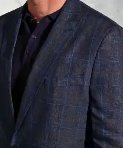 Alternative view of Tailored Fit Pacino Navy Check Pure Linen Peak Lapel Jacket