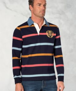 Parfitt Navy Pure Cotton Stripe Rugby Shirt