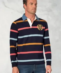 Parfitt Navy Pure Cotton Stripe Rugby Shirt