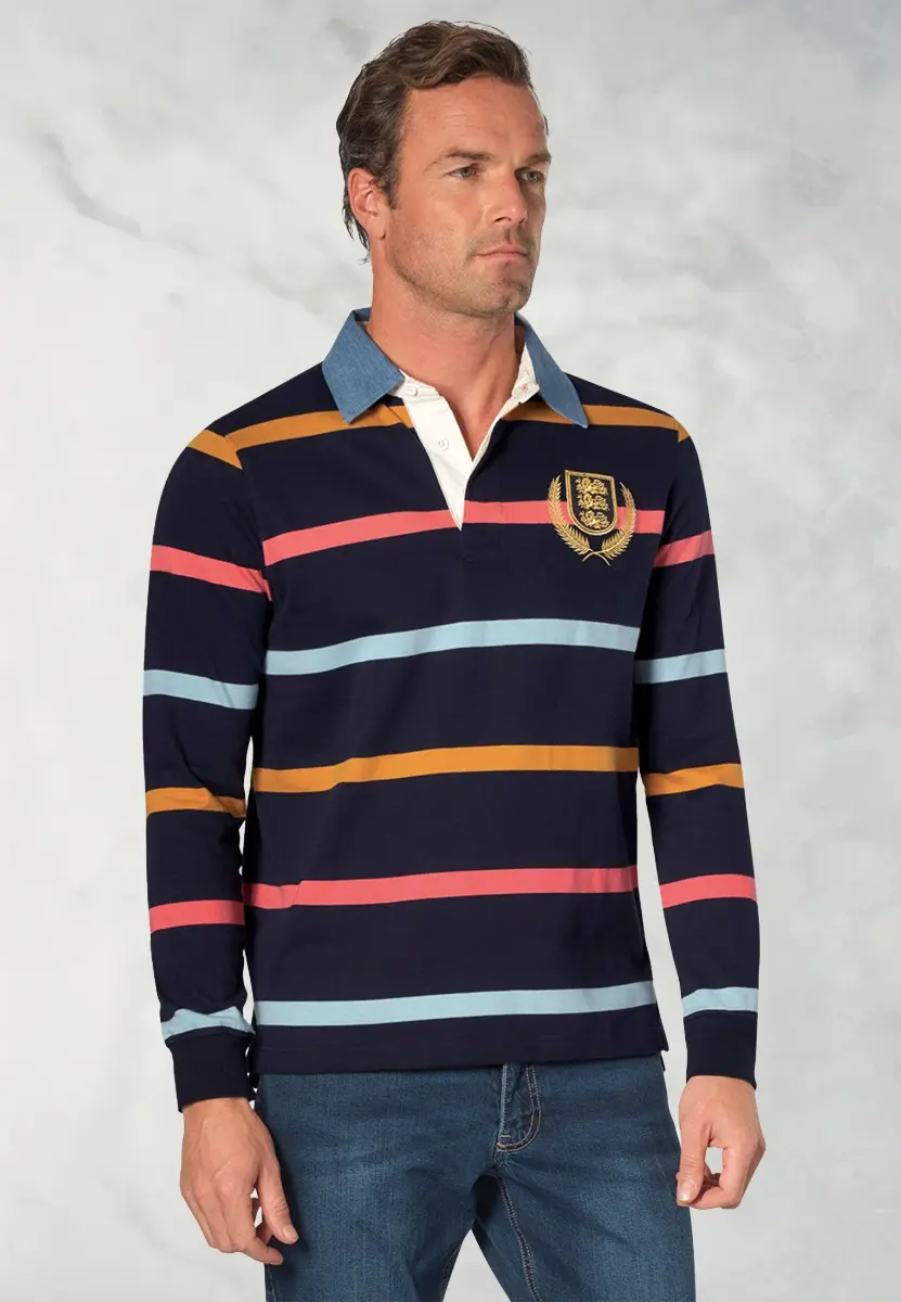 Parfitt Navy Pure Cotton Stripe Rugby Shirt