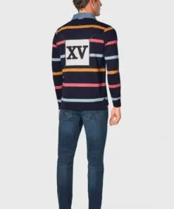 Alternative view of Parfitt Navy Pure Cotton Stripe Rugby Shirt