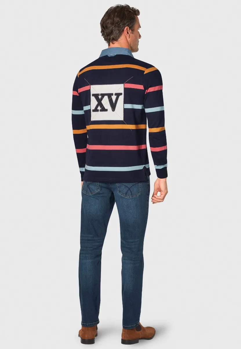 Parfitt Navy Pure Cotton Stripe Rugby Shirt - Image 2