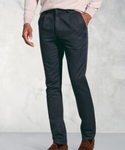 Tailored Fit Penn Navy Single Pleat Tapered-Leg Linen Cotton Trousers