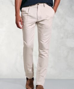 Tailored Fit Penn Ecru Single Pleat Tapered-Leg Linen Cotton Trousers