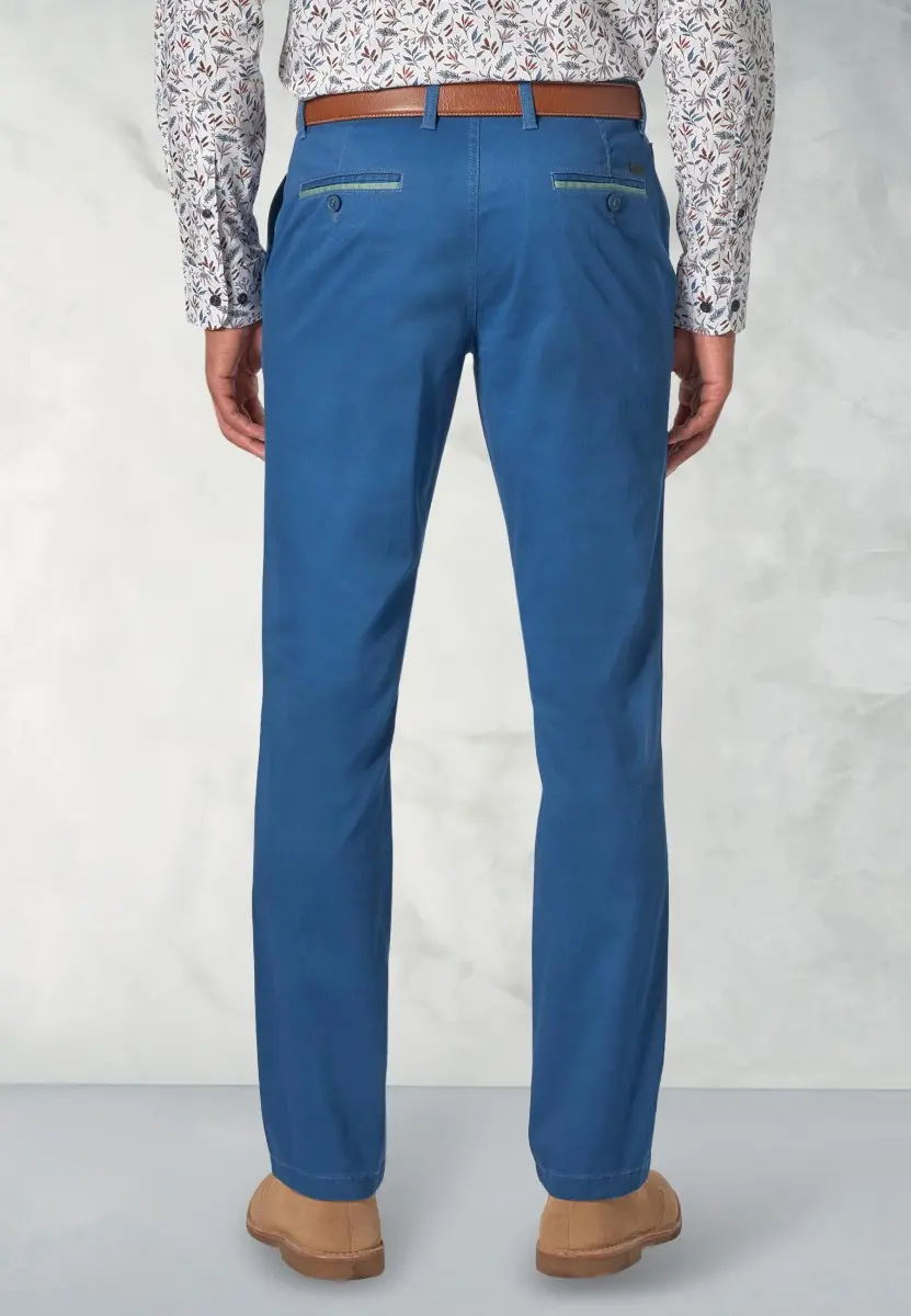 Regular Fit Perry Blue Fine Twill Stretch Cotton Trousers - Image 2