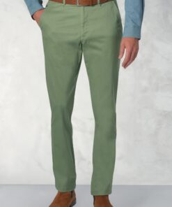 Regular Fit Perry Sage Fine Twill Stretch Cotton Trousers