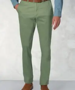 Regular Fit Perry Sage Fine Twill Stretch Cotton Trousers