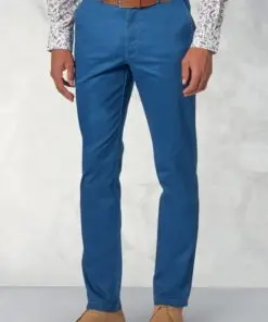 Regular Fit Perry Blue Fine Twill Stretch Cotton Trousers