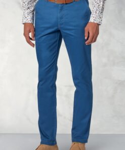 Tailored Fit Perry Blue Fine Twill Stretch Cotton Trousers
