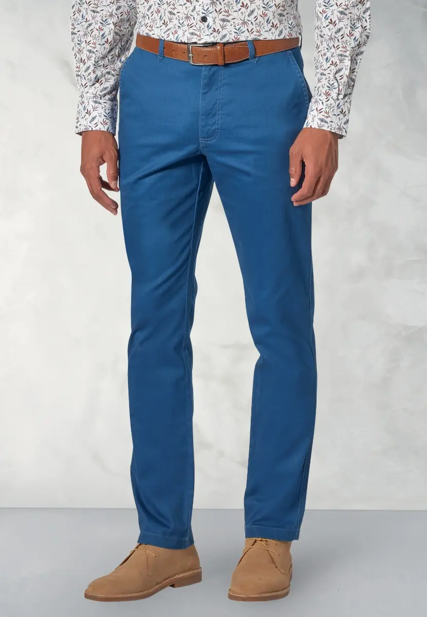 Tailored Fit Perry Blue Fine Twill Stretch Cotton Trousers