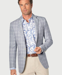 Tailored Fit Pigott Silver Blue Check Linen Blend Jacket