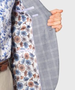 Alternative view of Tailored Fit Pigott Silver Blue Check Linen Blend Jacket