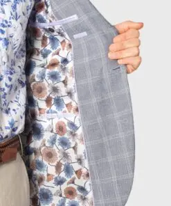 Alternative view of Tailored Fit Pigott Silver Blue Check Linen Blend Jacket