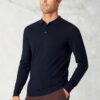 Plockton Navy Merino Wool Long Sleeve Polo Shirt