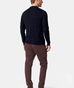 Alternative view of Plockton Navy Merino Wool Long Sleeve Polo Shirt