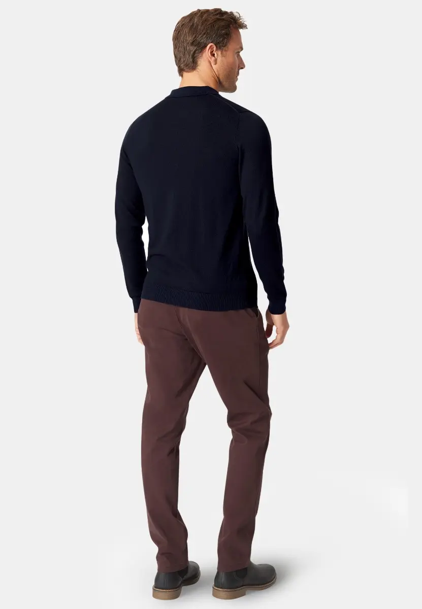 Plockton Navy Merino Wool Long Sleeve Polo Shirt - Image 2