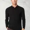 Plockton Black Merino Wool Long Sleeve Polo Shirt