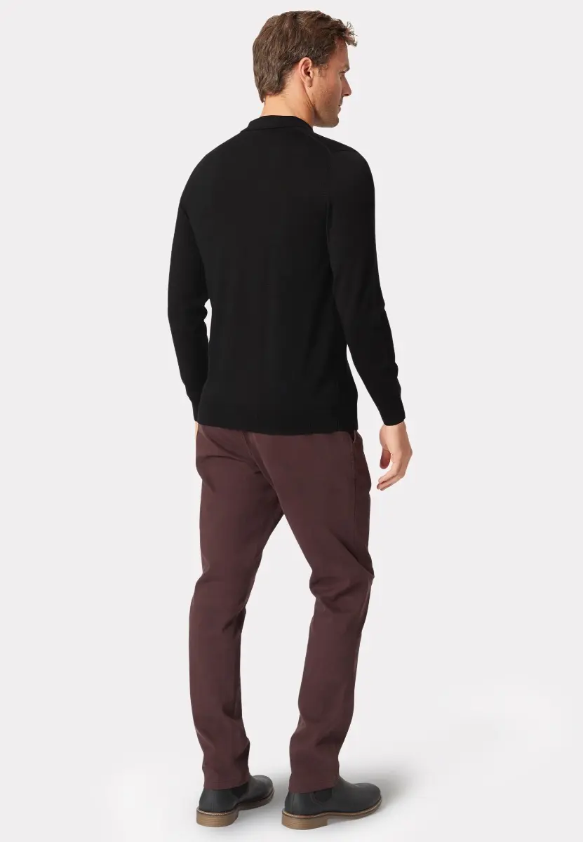 Plockton Black Merino Wool Long Sleeve Polo Shirt - Image 2
