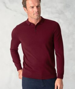 Plockton Wine Merino Wool Long Sleeve Polo Shirt