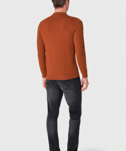 Alternative view of Plockton Burnt Orange Merino Wool Long Sleeve Polo Shirt
