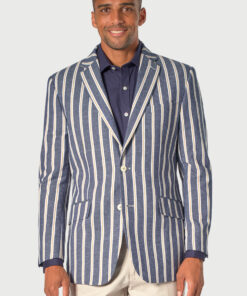 Regular Fit Rafter Blue Stripe Cotton Linen Jacket
