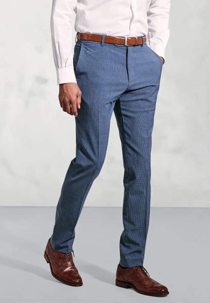 Tailored Fit Reeve Air Force Blue Microcheck Wool Rich Trouser
