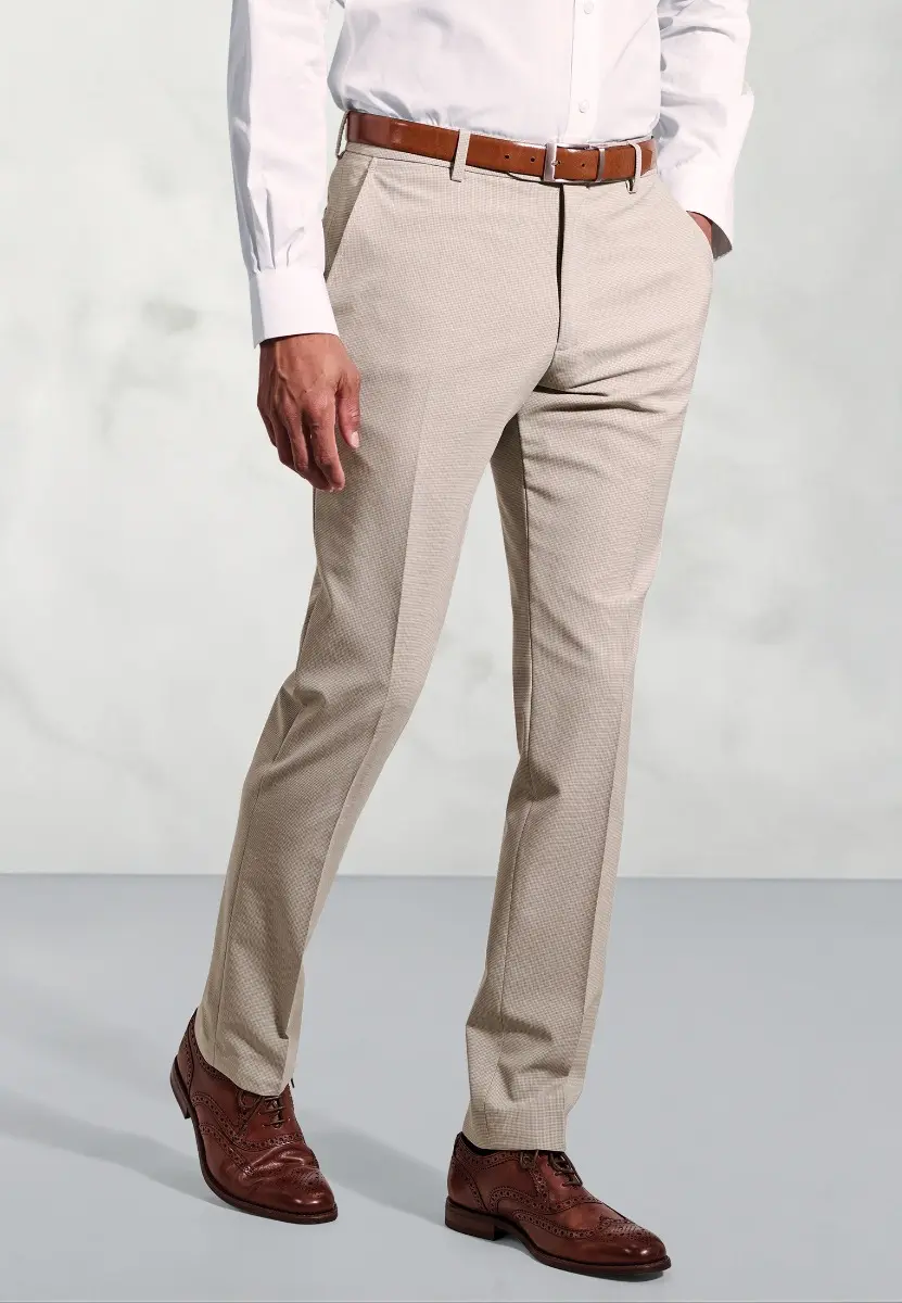 Tailored Fit Reeve Oatmeal Microcheck Wool Rich Trouser