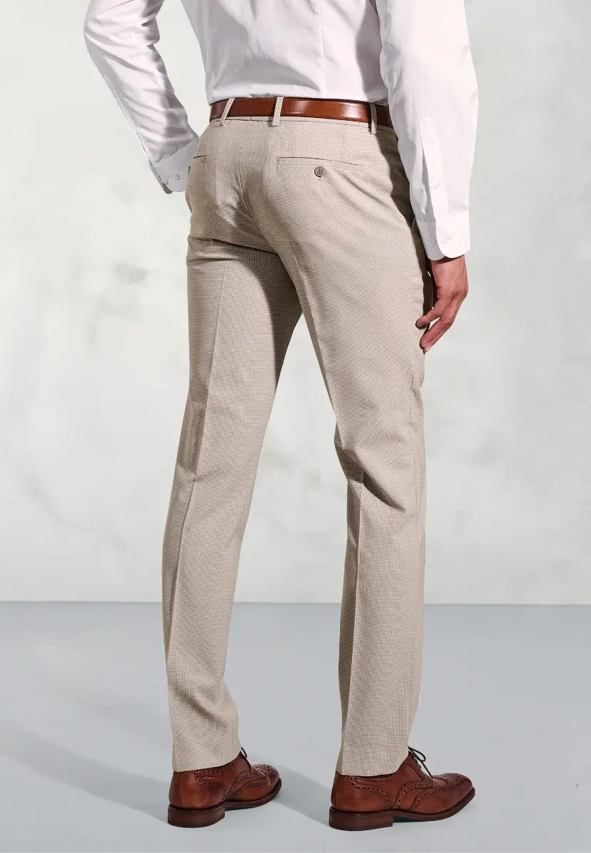 Tailored Fit Reeve Oatmeal Microcheck Wool Rich Trouser - Image 2